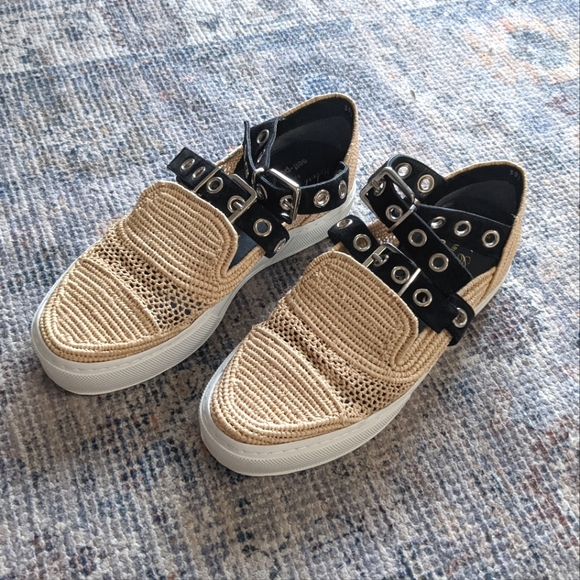 Self-Portrait Shoes - Robert Clergerie x Self Portrait Raffia & Suede Sneakers
